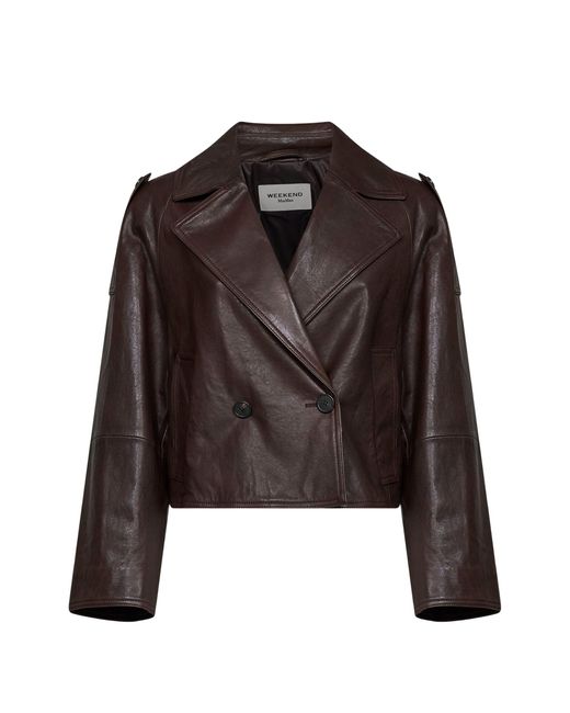 Weekend by Maxmara Brown Double-Breasted Leather Jacket