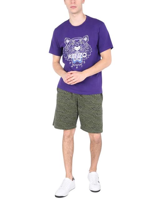 KENZO Green Bermuda With Animal Print for men