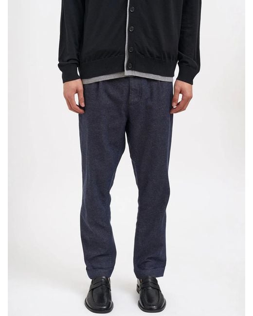Paolo Pecora Blue Cotton And Linen Pants for men