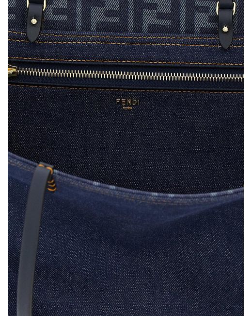 Fendi Blue 'Roll' Medium Reversible Shopping Bag
