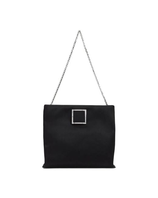 Roger Vivier Black Trompette Strass Soft Satin Clutch