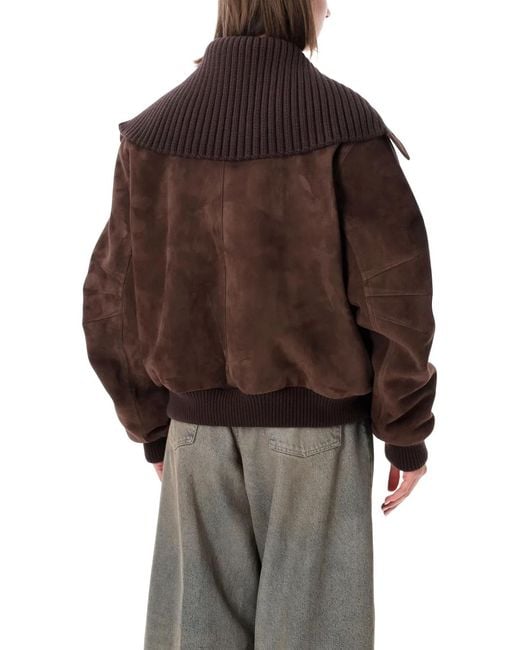 The Attico Brown Suede Bomber Jacket