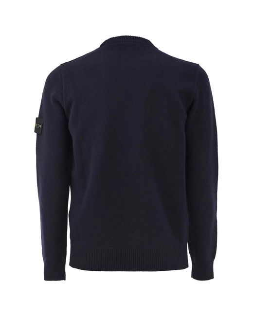 Stone Island Blue Crew-Neck Jumper With Reverse Stitch Details for men