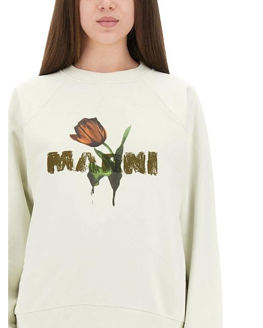 Marni Natural Cotton Sweatshirt With Tulip Print