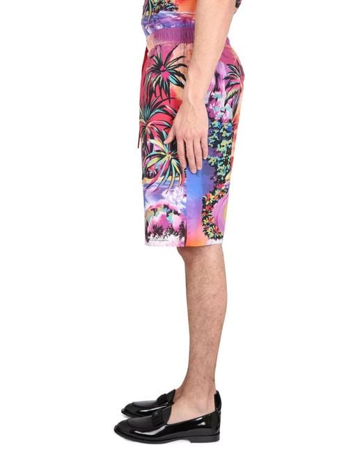 Dolce & Gabbana Red Dolce & Gabbana Bermuda Shorts With Hawaii Print for men