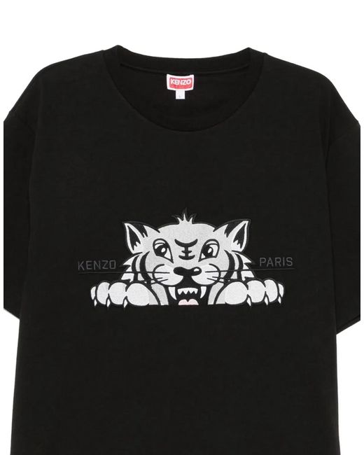 KENZO Black Gots Happy Tiger Logo T-Shirt for men
