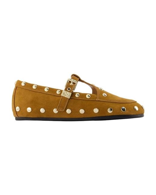 Ganni Brown Mary Jenny Studs Ballet Flats