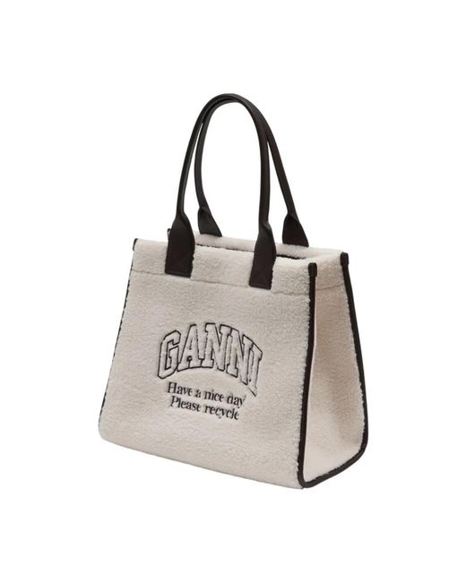 Ganni Gray Shopper Xxl Shearling Shopper Bag
