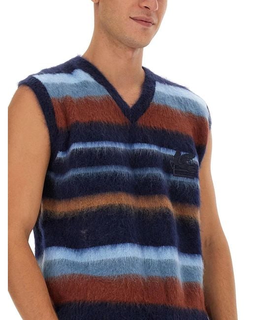 Etro Blue Vest With Stripe Pattern for men