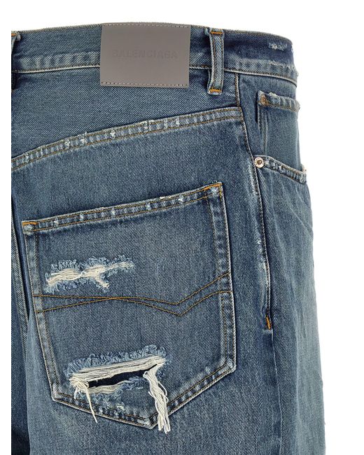 Balenciaga Blue Distressed Baggy Jeans for men