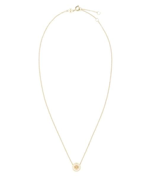 Tory Burch White Icon Enamel Pendant Necklace