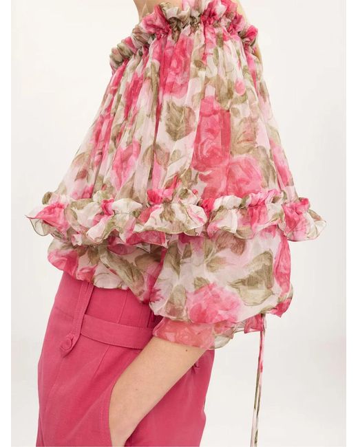 Chloé Pink Off-The-Shoulder Puff-Sleeve Top