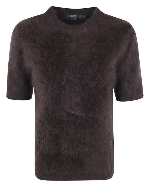 Seventy Black Cashmere Short Sleeves Round Neck Sweater