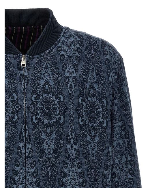 Etro Blue Jacquard Bomber Jacket for men