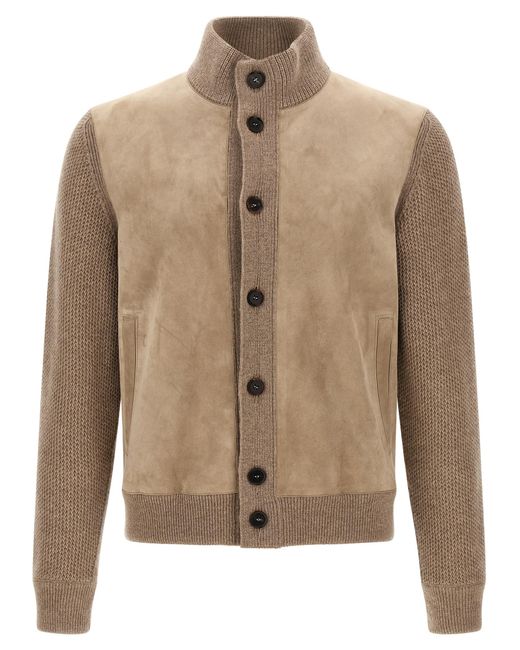 Zegna Natural Suede Panel Cardigan for men