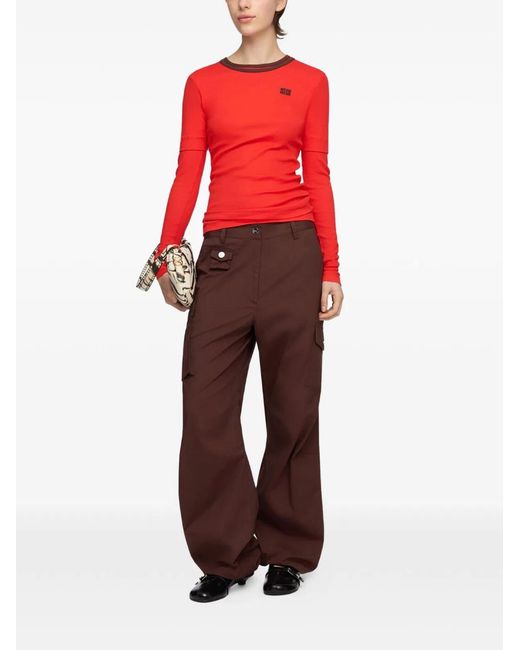 Ganni Purple Organic Cotton Cargo Trousers