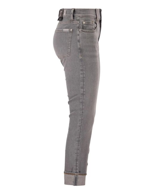 7 For All Mankind Gray Relaxed Skinny Cropped Slim Illusion Stretch Denim Jeans