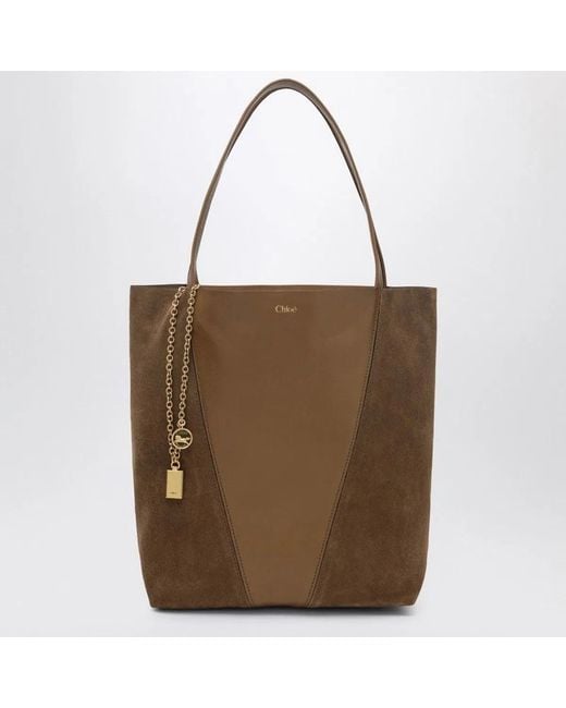 Chloé Brown Leather And Suede Chlo㨠Spin Shopping Bag