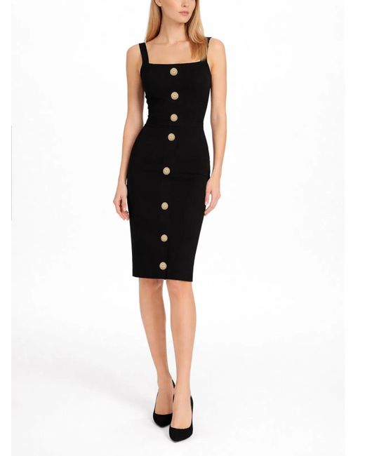 Balmain Black Midi Skirt With Jewel Buttons