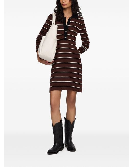Ganni Brown Striped Polo Mini Dress