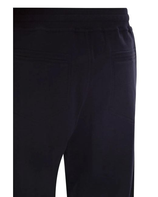 Brunello Cucinelli Blue Techno Cotton Fleece Trousers for men