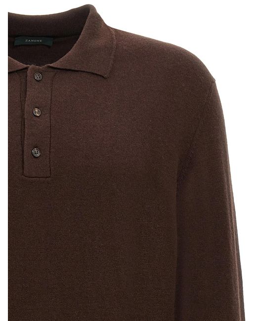 Zanone Brown Cashmere Wool Polo Shirt for men