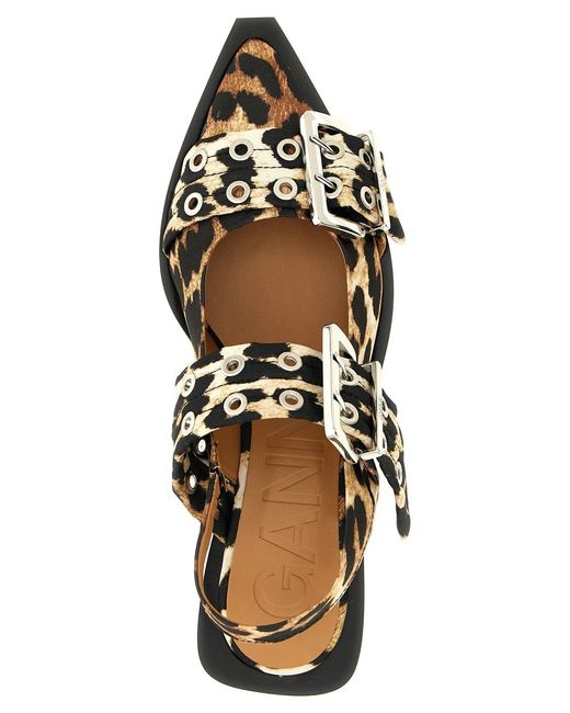 Ganni Multicolor 'Leopard Satin Feminine Buckle' Slingback