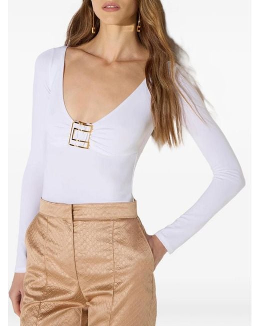 Elisabetta Franchi White V-Necked Sweater