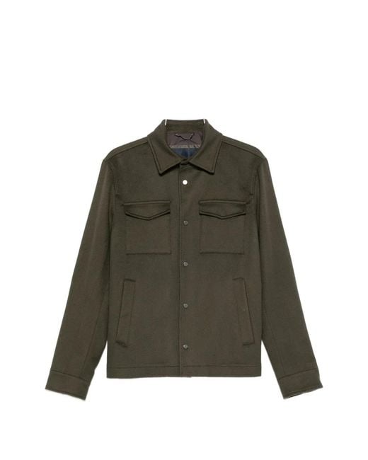Herno Green Button-Up Chest-Pocket Jacket for men