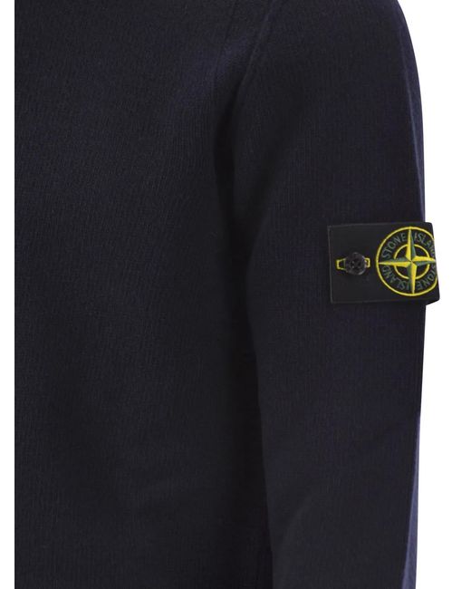 Stone Island Blue Crew-Neck Jumper With Reverse Stitch Details for men