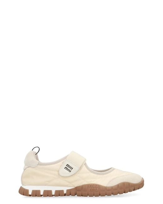 Miu Miu White Sand Fabric Tyre Ballerinas
