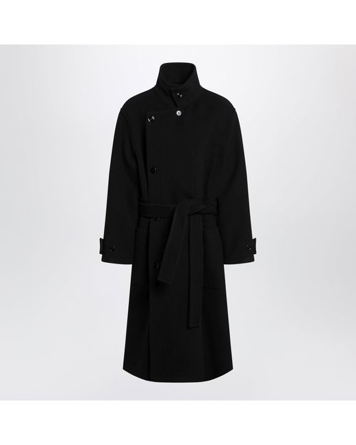 Lemaire Black Belted Wool Coat for men