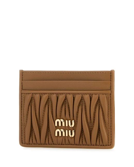 Miu Miu Brown Matelassé Nappa Leather Card Holder