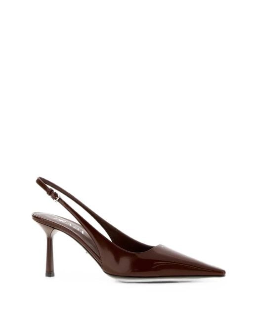 Prada Brown Brushed Leather Slingback Pumps