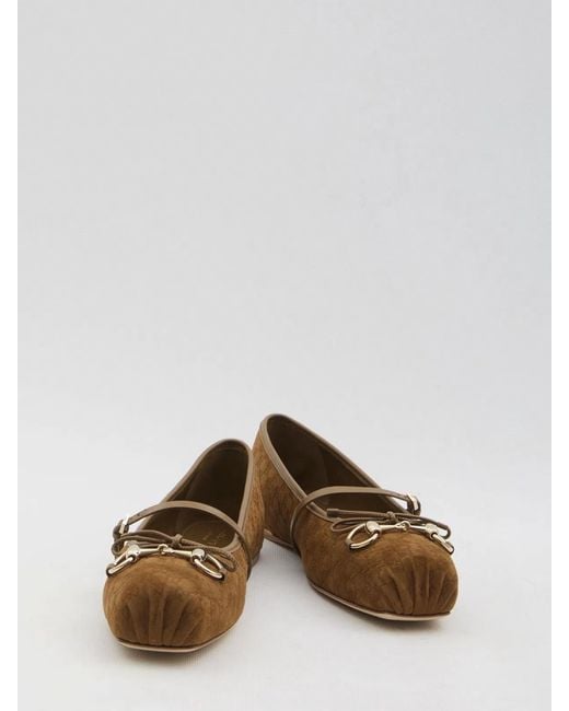 Gucci Natural Biscuit Suede Ballerinas