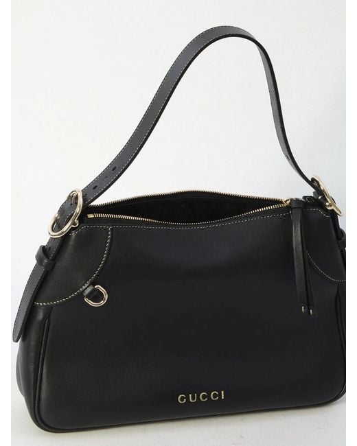 Gucci Black Leather Medium Gg Emblem Shoulder Bag