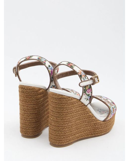 Dolce & Gabbana White Dolce & Gabbana Wedge Sandals With Logo Embroidery