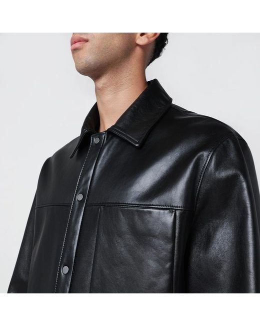 Salvatore Santoro Black Leather Overshirt for men