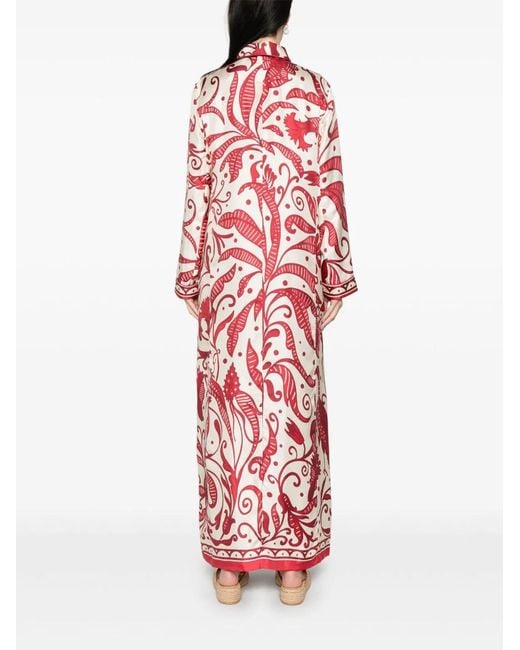 F.R.S For Restless Sleepers Red F.R. For Restless Sleepers Printed Silk Long Shirtdress