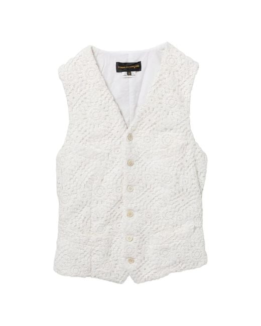 Comme des Garçons White Floral-Embroidered Vest