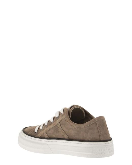 Brunello Cucinelli Brown Suede Trainers With Shiny Tab