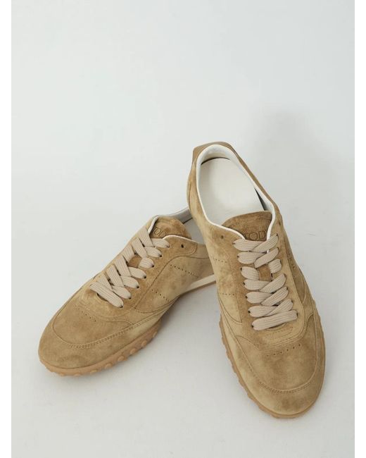 Tod's Natural Cappuccino Suede Sneakers