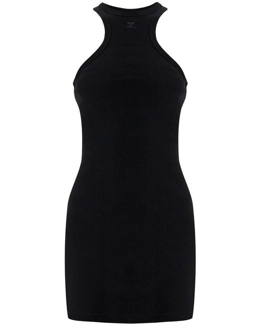 Courreges Black Cotton Mini Dress With High Neck And Sleeveless Design