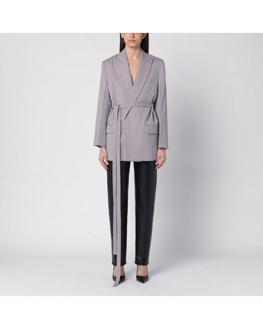 Victoria Beckham Gray Light Wool Jacket With Belt