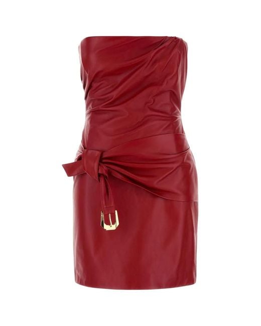 Versace Red Leather Strapless Mini Dress