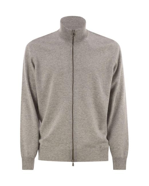 Brunello Cucinelli Gray High-Necked Cashmere Cardigan With Zip for men