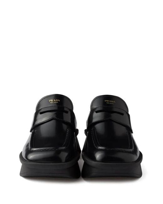 Prada Black Equal Brushed Leather Loafers