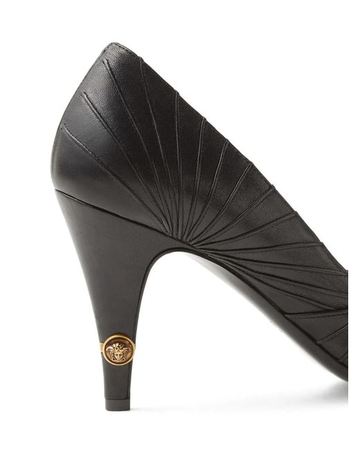 Versace Black Leather Flat Shoes