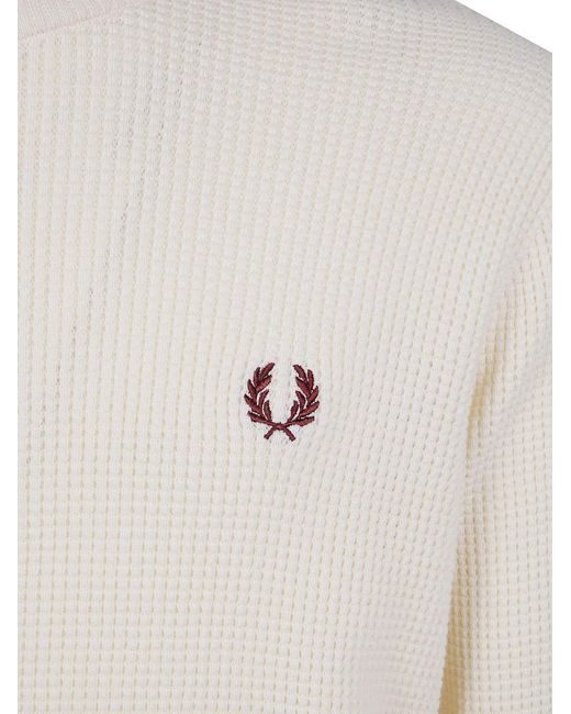Fred Perry White Waffle Stitch Half Zip Jumper for men