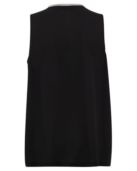 Fabiana Filippi Black Silk-Blend Sleeveless V-Neck Top